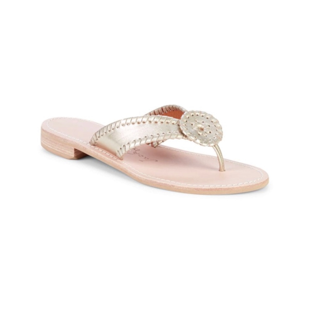 Jack Rogers Jacks Gold Metallic Leather Flip Flop Sandals Size 9 Worn Once